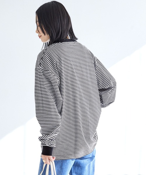 U.S. POLO ASSN.(ユーエスポロアッスン)の「U.S. POLO ASSN. /ユーエスポロアッスン 別注 オーバーサイズ 刺繍ロゴリンガー配色ロングTシャツ(Tシャツ/カットソー・レディース・オフホワイト/アイボリー系2/アイボリー系1/杢グレー/ホワイト系・FREE)」の11枚目の写真