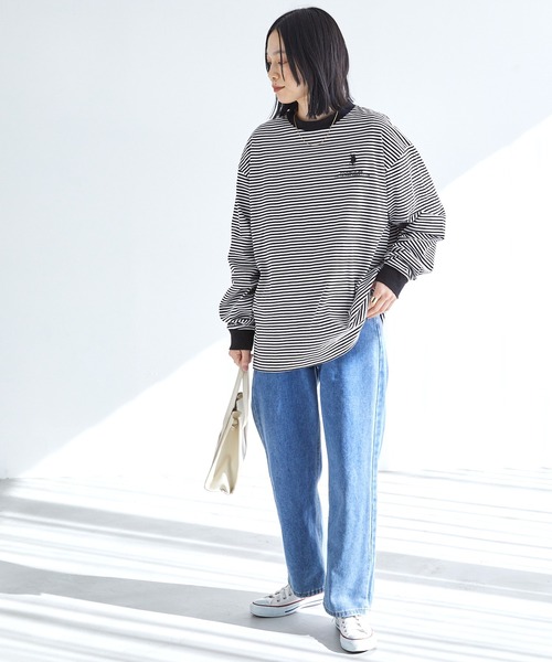 U.S. POLO ASSN.(ユーエスポロアッスン)の「U.S. POLO ASSN. /ユーエスポロアッスン 別注 オーバーサイズ 刺繍ロゴリンガー配色ロングTシャツ(Tシャツ/カットソー・レディース・オフホワイト/アイボリー系2/アイボリー系1/杢グレー/ホワイト系・FREE)」の12枚目の写真