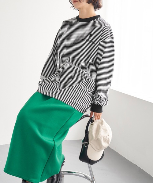 U.S. POLO ASSN.(ユーエスポロアッスン)の「U.S. POLO ASSN. /ユーエスポロアッスン 別注 オーバーサイズ 刺繍ロゴリンガー配色ロングTシャツ(Tシャツ/カットソー・レディース・オフホワイト/アイボリー系2/アイボリー系1/杢グレー/ホワイト系・FREE)」の15枚目の写真