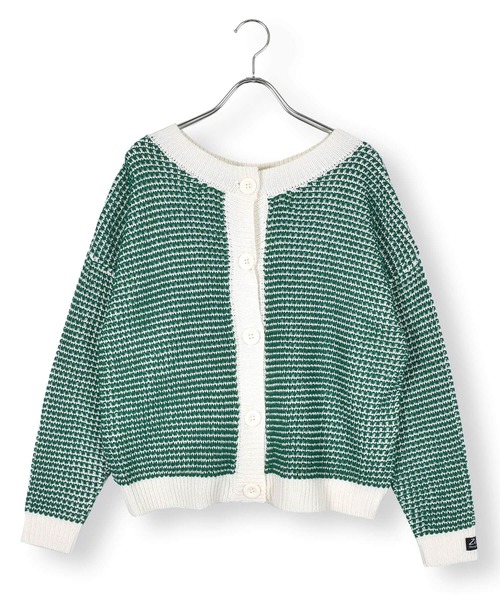 ZIDDY（ジディ）の「ZIDDY/ワッフル編2WAYカーディガン(130~160cm)（カーディガン/ボレロ・キッズ・グリーン/ブラック・160/150/140/130）」の2枚目の写真