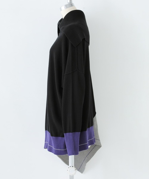 osharewalker（オシャレウォーカー）の「『デザイン襟配色アシメニット』（ニット/セーター・レディース・ブラック・FREE）」の6枚目の写真
