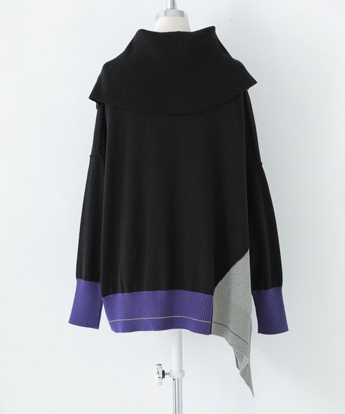 osharewalker（オシャレウォーカー）の「『デザイン襟配色アシメニット』（ニット/セーター・レディース・ブラック・FREE）」の8枚目の写真