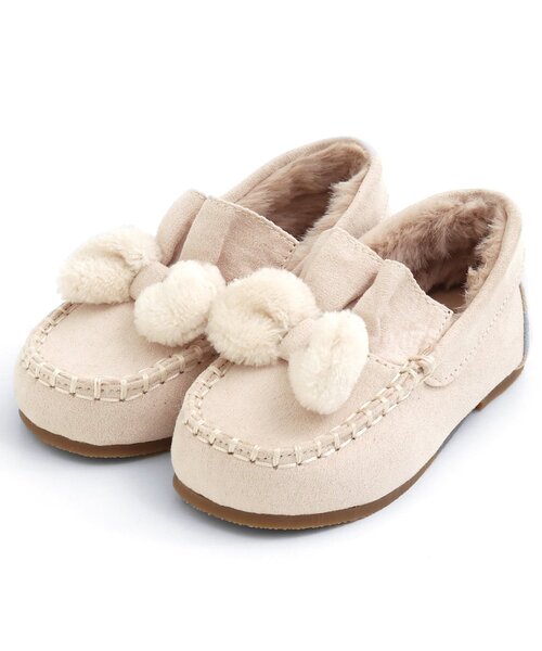 apres les cours(アプレレクール)の「ファーリボンモカシン(モカシン/デッキシューズ・キッズ・ブラウン/アイボリー・14/19/20/18/17/15 /16)」の1枚目の写真