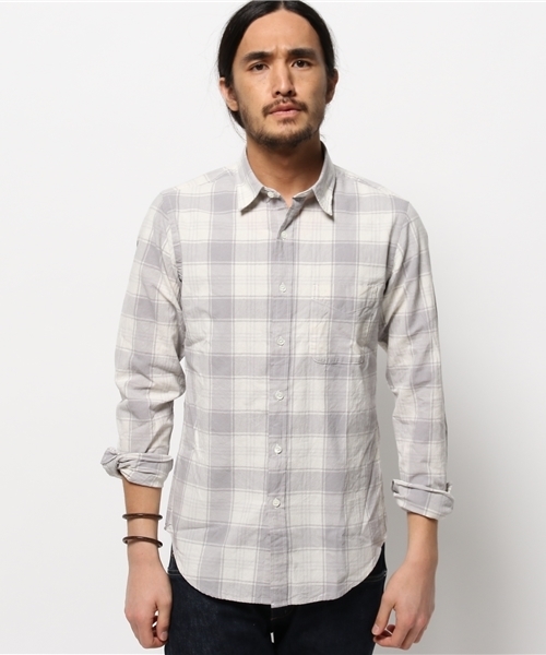 JOURNAL STANDARD（ジャーナルスタンダード）の「シャンブレーチェックレギュラーカラーシャツ # （シャツ/ブラウス・メンズ・ライトグレー/コバルトブルー/ライトグリーン・LARGE/MEDIUM）」の4枚目の写真