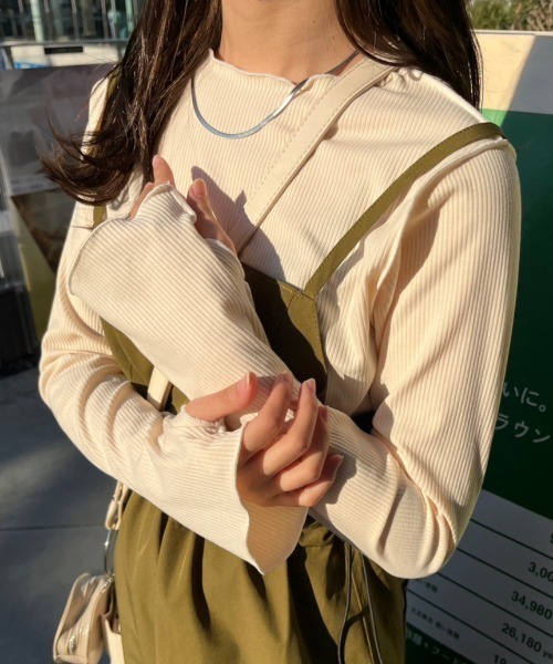 nemne store(ネンネストア)の「【低身長用サイズあり】指空きアソートリブロンT(Tシャツ/カットソー・レディース・マスタード/ピンク/アイボリー/ブラック/ブルー・SMALL/MEDIUM)」の2枚目の写真