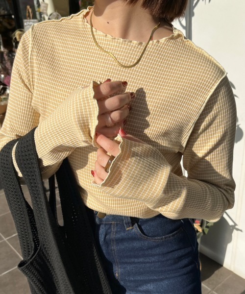 nemne store(ネンネストア)の「【低身長用サイズあり】指空きアソートリブロンT(Tシャツ/カットソー・レディース・マスタード/ピンク/アイボリー/ブラック/ブルー・SMALL/MEDIUM)」の1枚目の写真