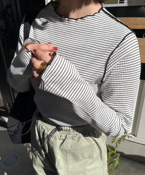 nemne store(ネンネストア)の「【低身長用サイズあり】指空きアソートリブロンT(Tシャツ/カットソー・レディース・マスタード/ピンク/アイボリー/ブラック/ブルー・SMALL/MEDIUM)」の3枚目の写真