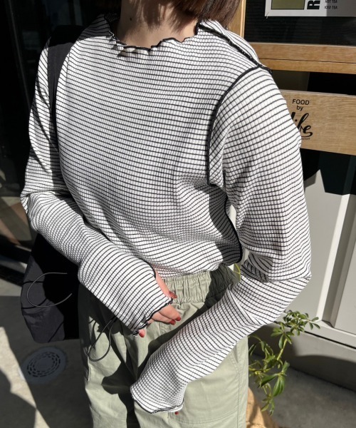 nemne store(ネンネストア)の「【低身長用サイズあり】指空きアソートリブロンT(Tシャツ/カットソー・レディース・マスタード/ピンク/アイボリー/ブラック/ブルー・SMALL/MEDIUM)」の13枚目の写真