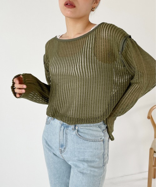 Meli rich（メリーリッチ）の「【袖取り外し可能】メッシュプルオーバー（ニット/セーター・レディース・ブラック/カーキ/ライトベージュ・MEDIUM）」の2枚目の写真