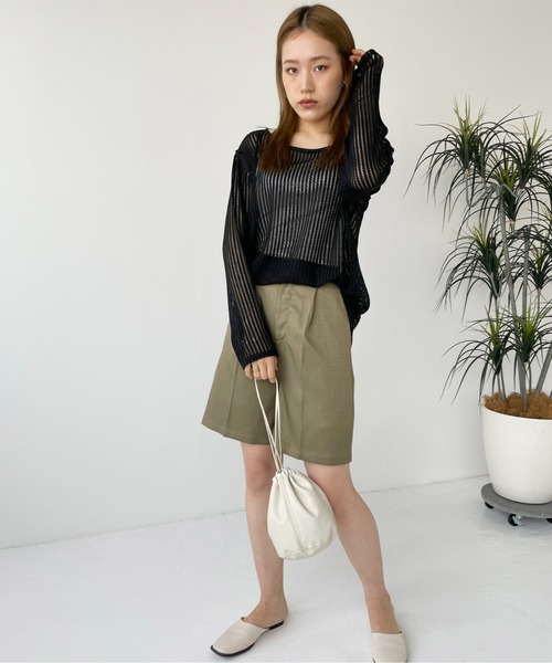 Meli rich（メリーリッチ）の「【袖取り外し可能】メッシュプルオーバー（ニット/セーター・レディース・ブラック/カーキ/ライトベージュ・MEDIUM）」の12枚目の写真