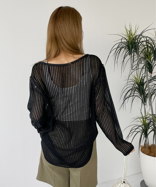 Meli rich（メリーリッチ）の「【袖取り外し可能】メッシュプルオーバー（ニット/セーター・レディース・ブラック/カーキ/ライトベージュ・MEDIUM）」の11枚目の写真
