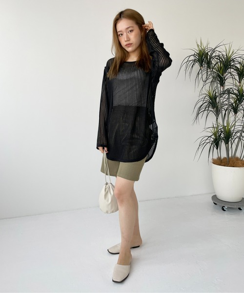 Meli rich（メリーリッチ）の「【袖取り外し可能】メッシュプルオーバー（ニット/セーター・レディース・ブラック/カーキ/ライトベージュ・MEDIUM）」の14枚目の写真