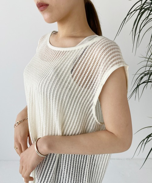 Meli rich（メリーリッチ）の「【袖取り外し可能】メッシュプルオーバー（ニット/セーター・レディース・ブラック/カーキ/ライトベージュ・MEDIUM）」の17枚目の写真