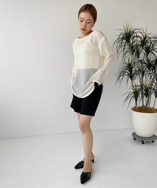 Meli rich（メリーリッチ）の「【袖取り外し可能】メッシュプルオーバー（ニット/セーター・レディース・ブラック/カーキ/ライトベージュ・MEDIUM）」の19枚目の写真