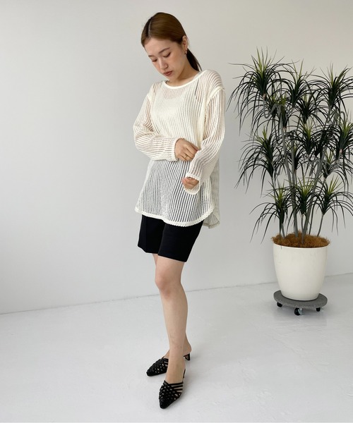 Meli rich（メリーリッチ）の「【袖取り外し可能】メッシュプルオーバー（ニット/セーター・レディース・ブラック/カーキ/ライトベージュ・MEDIUM）」の21枚目の写真