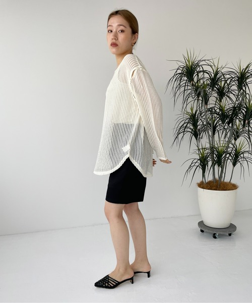 Meli rich（メリーリッチ）の「【袖取り外し可能】メッシュプルオーバー（ニット/セーター・レディース・ブラック/カーキ/ライトベージュ・MEDIUM）」の20枚目の写真