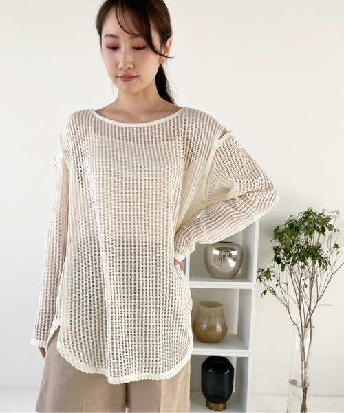 Meli rich（メリーリッチ）の「【袖取り外し可能】メッシュプルオーバー（ニット/セーター・レディース・ブラック/カーキ/ライトベージュ・MEDIUM）」の4枚目の写真