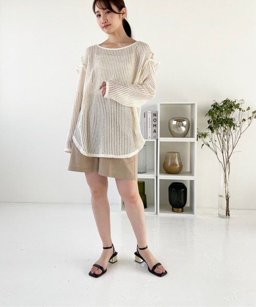 Meli rich（メリーリッチ）の「【袖取り外し可能】メッシュプルオーバー（ニット/セーター・レディース・ブラック/カーキ/ライトベージュ・MEDIUM）」の7枚目の写真