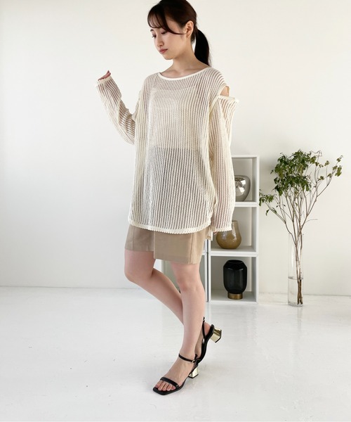 Meli rich（メリーリッチ）の「【袖取り外し可能】メッシュプルオーバー（ニット/セーター・レディース・ブラック/カーキ/ライトベージュ・MEDIUM）」の8枚目の写真