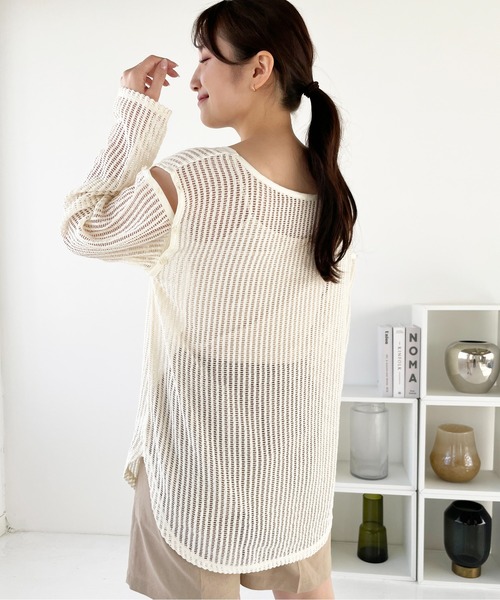 Meli rich（メリーリッチ）の「【袖取り外し可能】メッシュプルオーバー（ニット/セーター・レディース・ブラック/カーキ/ライトベージュ・MEDIUM）」の6枚目の写真