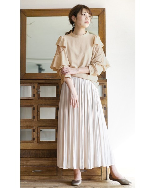 e-zakkamania stores（イーザッカマニアストアーズ）の「フリルスリーブ スタンドカラーブラウス（シャツ/ブラウス・レディース・ベージュ/オフホワイト・M）」の3枚目の写真