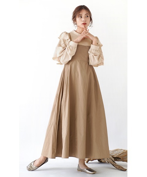 e-zakkamania stores（イーザッカマニアストアーズ）の「フリルスリーブ スタンドカラーブラウス（シャツ/ブラウス・レディース・ベージュ/オフホワイト・M）」の9枚目の写真