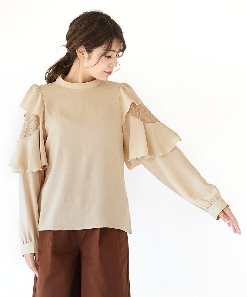 e-zakkamania stores（イーザッカマニアストアーズ）の「フリルスリーブ スタンドカラーブラウス（シャツ/ブラウス・レディース・ベージュ/オフホワイト・M）」の13枚目の写真