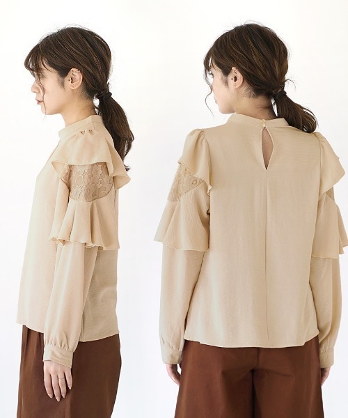 e-zakkamania stores（イーザッカマニアストアーズ）の「フリルスリーブ スタンドカラーブラウス（シャツ/ブラウス・レディース・ベージュ/オフホワイト・M）」の15枚目の写真