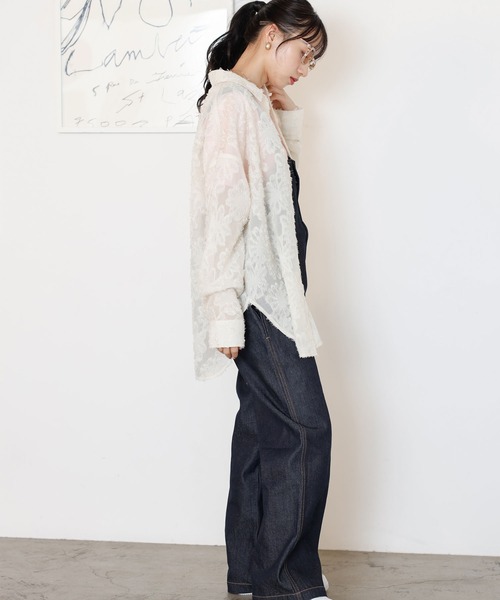GeeRA(ジーラ)の「フリンジジャカードシアーシャツ(シャツ/ブラウス・レディース・ネイビー/オフホワイト・LARGE/MEDIUM)」の5枚目の写真