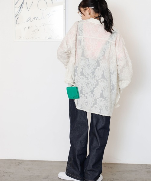 GeeRA(ジーラ)の「フリンジジャカードシアーシャツ(シャツ/ブラウス・レディース・ネイビー/オフホワイト・LARGE/MEDIUM)」の6枚目の写真