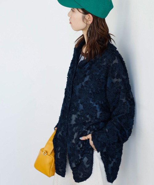 GeeRA(ジーラ)の「フリンジジャカードシアーシャツ(シャツ/ブラウス・レディース・ネイビー/オフホワイト・LARGE/MEDIUM)」の8枚目の写真
