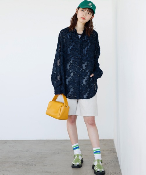 GeeRA(ジーラ)の「フリンジジャカードシアーシャツ(シャツ/ブラウス・レディース・ネイビー/オフホワイト・LARGE/MEDIUM)」の10枚目の写真