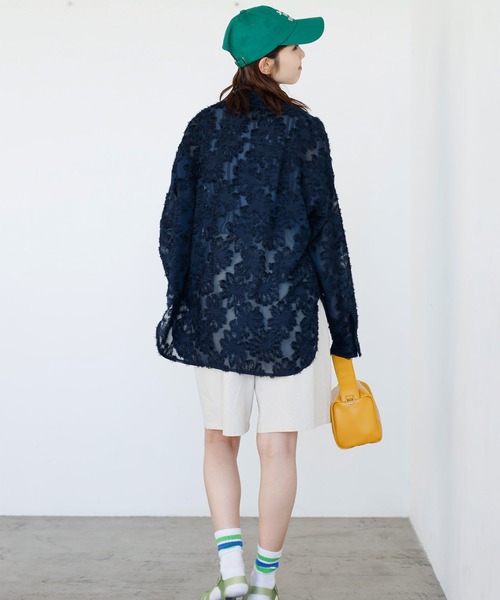 GeeRA(ジーラ)の「フリンジジャカードシアーシャツ(シャツ/ブラウス・レディース・ネイビー/オフホワイト・LARGE/MEDIUM)」の12枚目の写真