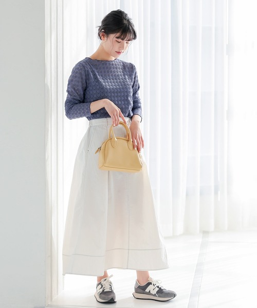 Isn't She?(イズントシー)の「配色ステッチロングスカート(スカート・レディース・オフホワイト/チャコールグレー/グリーン・FREE)」の13枚目の写真