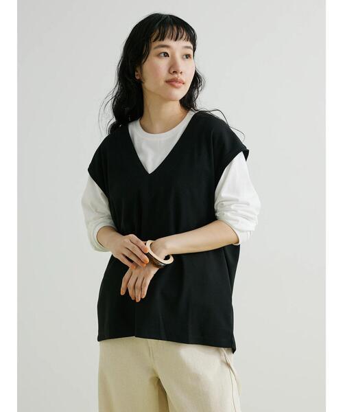 CRAFT STANDARD BOUTIQUE(クラフトスタンダードブティック)の「ミニワッフルVネックベスト+L/S プルオーバーSET(Tシャツ/カットソー・レディース・ブラック/アイボリー/グリーン・L/M)」の5枚目の写真