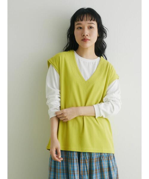 CRAFT STANDARD BOUTIQUE(クラフトスタンダードブティック)の「ミニワッフルVネックベスト+L/S プルオーバーSET(Tシャツ/カットソー・レディース・ブラック/アイボリー/グリーン・L/M)」の6枚目の写真