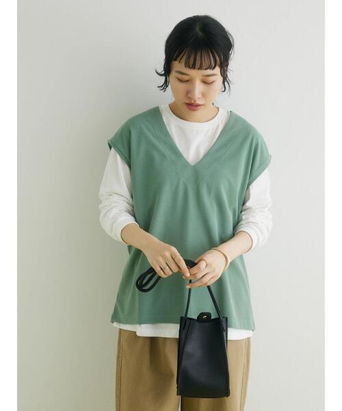 CRAFT STANDARD BOUTIQUE(クラフトスタンダードブティック)の「ミニワッフルVネックベスト+L/S プルオーバーSET(Tシャツ/カットソー・レディース・ブラック/アイボリー/グリーン・L/M)」の7枚目の写真