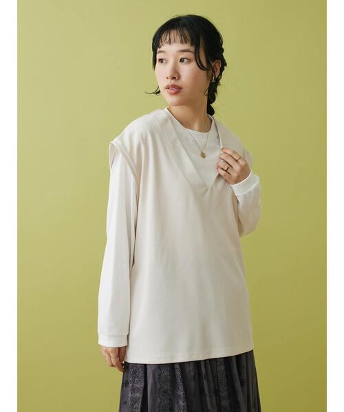 CRAFT STANDARD BOUTIQUE(クラフトスタンダードブティック)の「ミニワッフルVネックベスト+L/S プルオーバーSET(Tシャツ/カットソー・レディース・ブラック/アイボリー/グリーン・L/M)」の8枚目の写真