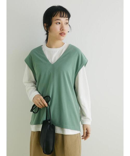 CRAFT STANDARD BOUTIQUE(クラフトスタンダードブティック)の「ミニワッフルVネックベスト+L/S プルオーバーSET(Tシャツ/カットソー・レディース・ブラック/アイボリー/グリーン・L/M)」の22枚目の写真