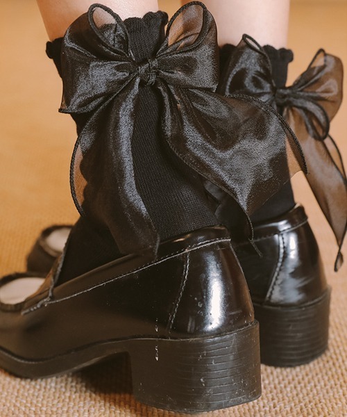 Fun & Daily(ファンアンドデイリー)の「F&D : フェアリーリボンソックス(ソックス/靴下・レディース・ブラック/ホワイト・FREE)」の1枚目の写真