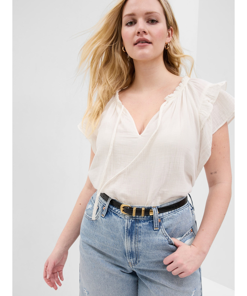 GAP(ギャップ)の「クリンクルガーゼ フリッタースリーブトップス(シャツ/ブラウス・レディース・ブラック/オフホワイト/オレンジ・XS/S/M/L/XXS)」の21枚目の写真