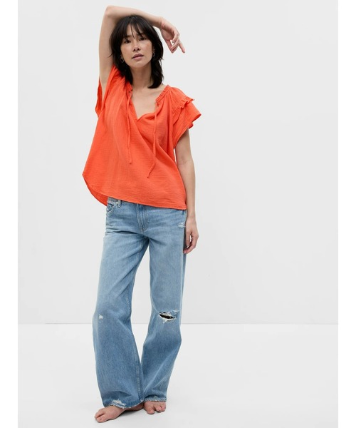 GAP(ギャップ)の「クリンクルガーゼ フリッタースリーブトップス(シャツ/ブラウス・レディース・ブラック/オフホワイト/オレンジ・XS/S/M/L/XXS)」の22枚目の写真