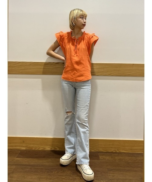 GAP(ギャップ)の「クリンクルガーゼ フリッタースリーブトップス(シャツ/ブラウス・レディース・ブラック/オフホワイト/オレンジ・XS/S/M/L/XXS)」の7枚目の写真