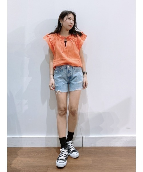 GAP(ギャップ)の「クリンクルガーゼ フリッタースリーブトップス(シャツ/ブラウス・レディース・ブラック/オフホワイト/オレンジ・XS/S/M/L/XXS)」の6枚目の写真