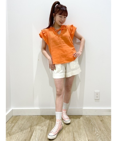 GAP(ギャップ)の「クリンクルガーゼ フリッタースリーブトップス(シャツ/ブラウス・レディース・ブラック/オフホワイト/オレンジ・XS/S/M/L/XXS)」の5枚目の写真