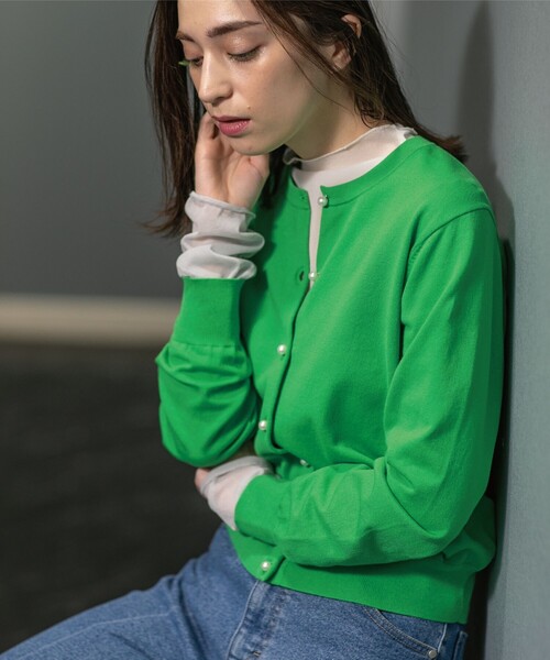 OPAQUE.CLIP(オペークドットクリップ)の「◆パール調ボタン ベーシックカーディガン【UVケア/洗濯機洗い可】(カーディガン/ボレロ・レディース・レモンイエロー/ホワイト系5/ブルー/オフホワイト/ブラック/グリーン/ライトベージュ・36/38/40/42)」の22枚目の写真