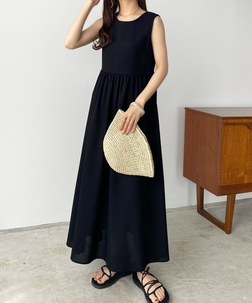セール】リネン混バックオープンワンピース（ワンピース）｜callautia