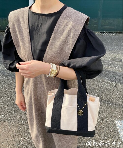 LBC（エルビーシー）の「キャンバス仕切りミニトートバッグ（トートバッグ・レディース・オフホワイト/イエロー/オレンジ/グリーン/ブラック/ピンク/ブルー・FREE）」の8枚目の写真