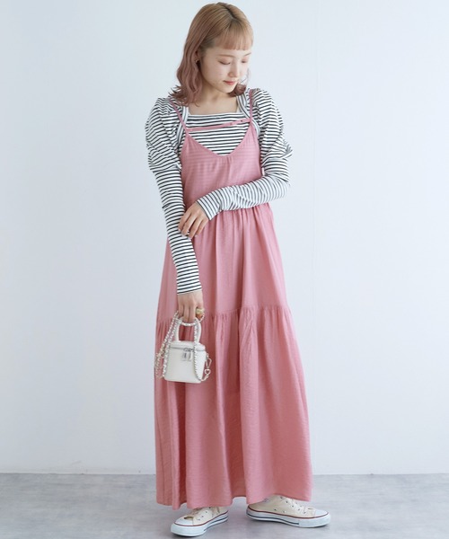 MA✽RS♡シャンパンローズ柄♡ドット♡胸元おりぼん♡キャミワンピース♡黒ピンク jouetie（ジュエティ）の「チェリーパターンスリットロングワンピース