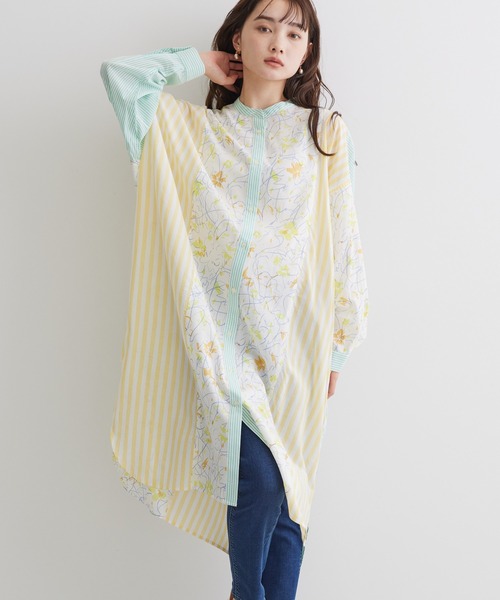 AMERICAN HOLIC（アメリカンホリック）の「Flower　×　Stripeシャツチュニック（チュニック・レディース・ピンク/イエロー・M/L）」の2枚目の写真